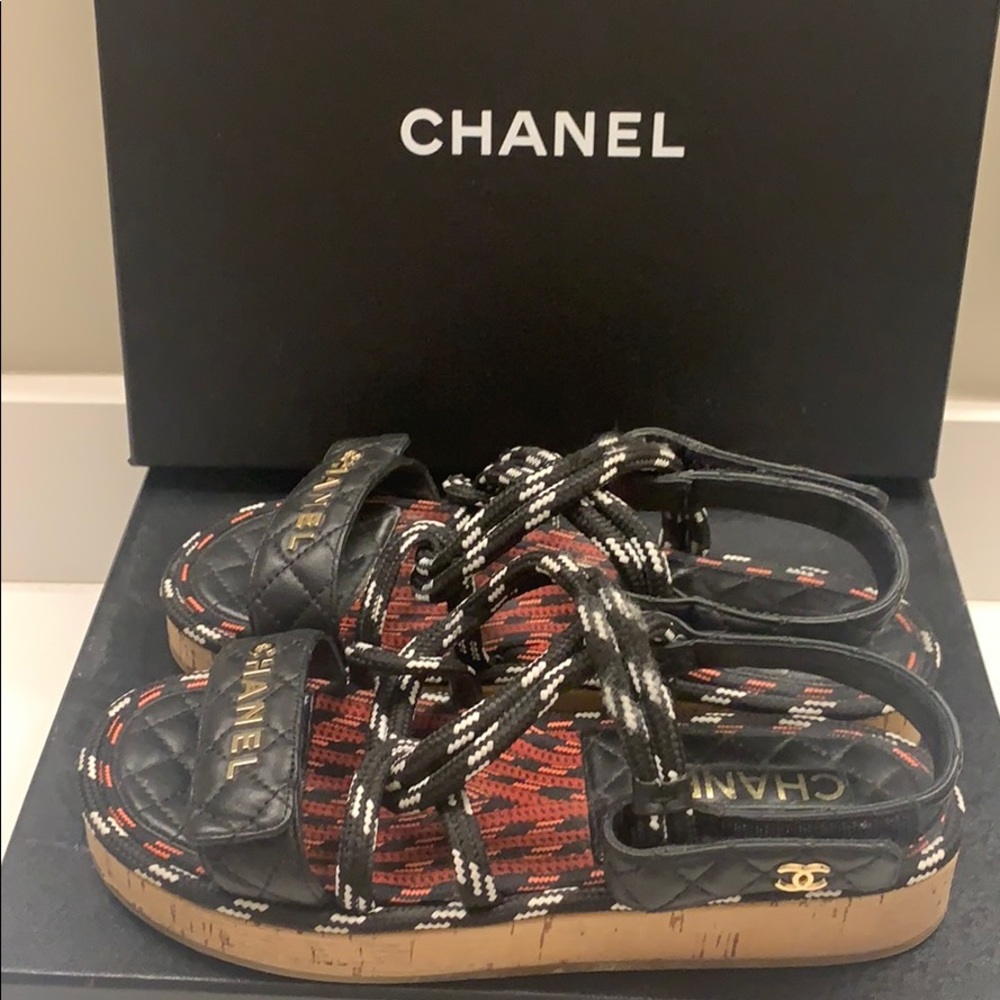 Authentic Chanel Cord & Lambskin Sandal S20 - Picture 2 of 7